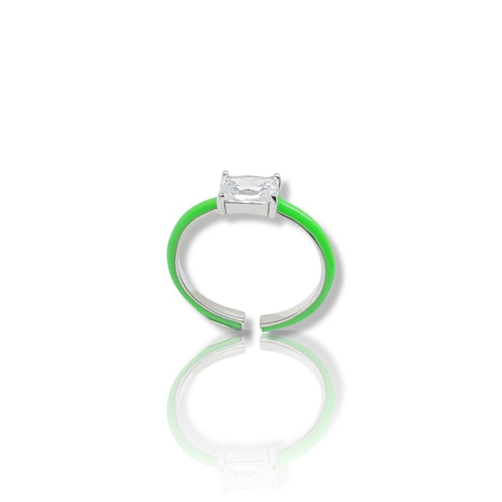 Ασημένιο δαχτυλίδι απο επιπλατινωμένο ασήμι 925°και πράσσινο σμάλτο  (code FC002665)